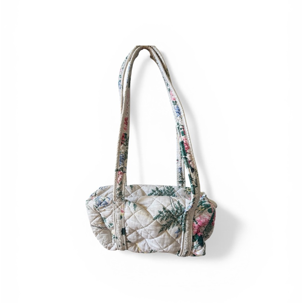 Vintage Quilted Floral Cosmetic/Shoulder Bag in Cream and Pink